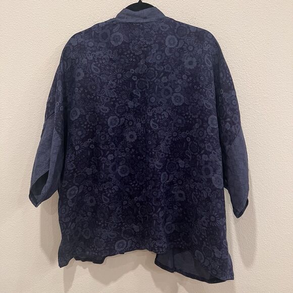 America Eagle Outfitters Blue Floral Linen Kimono One Size cardigan sweater top - Picture 6 of 8